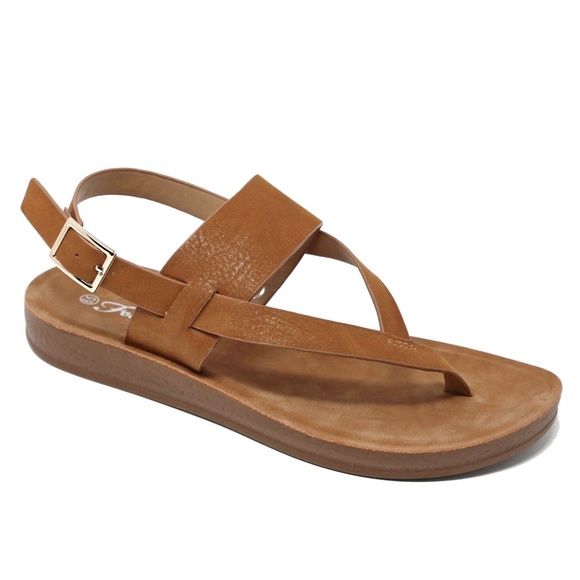 Shoes - New Tan Thong Comfy Sole Sling Back Sandals